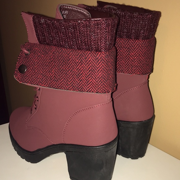 Burgundy half sweater Cuff Moto midcalf boots 7 - Picture 3 of 7